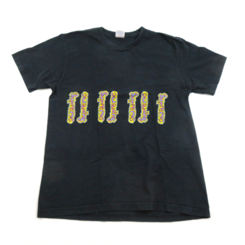 Supreme Vertical Logo T-Shirt Skateboard Black Yellow Made in USA Sz M